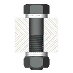 Sechskantschraube im Durchgangsloch beidseitig gesichert